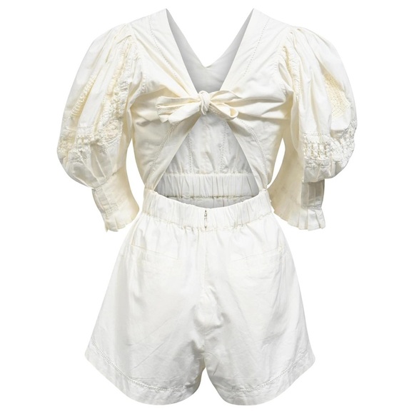 Sea New York Pants - Sea NY Thora Thread Pull Romper In Cream Cotton Size 6
